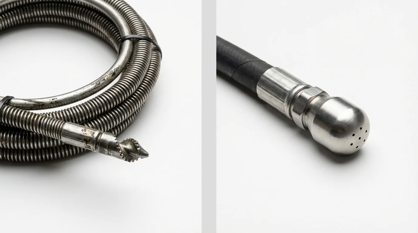 Drain snake cable and hydro jetting nozzle used for drain cleaning in Clanton, AL