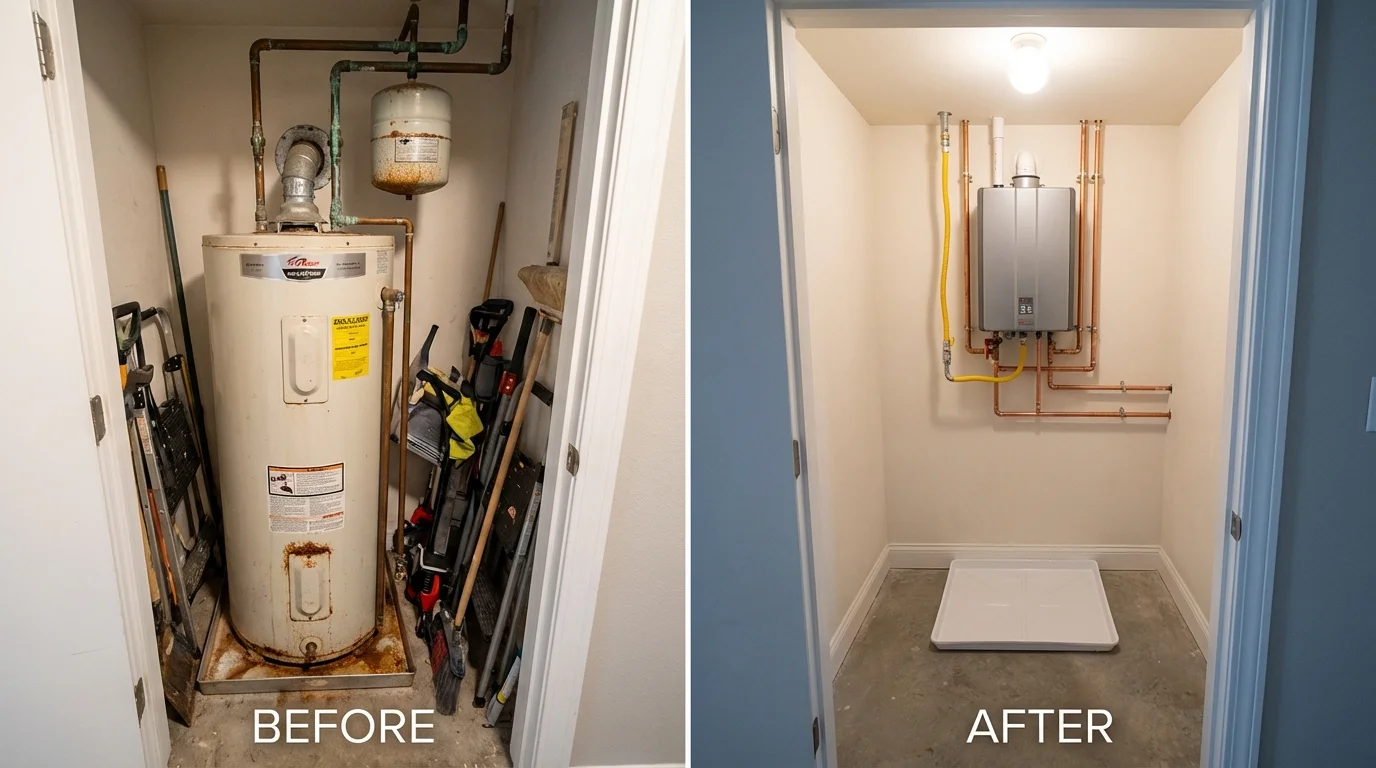 Tank water heater versus wall-mounted tankless unit comparison for Clanton, AL homeowners