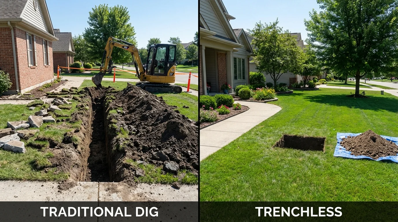 Trenchless sewer repair with minimal yard damage versus traditional excavation in Clanton, AL